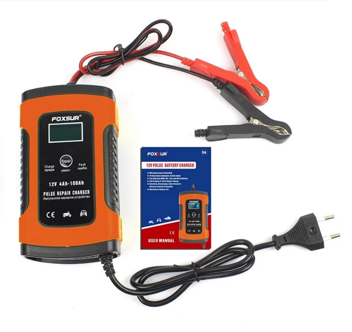 Розумний зарядний пристрій для авто акумуляторів 12В 5А ЖК FOXSUR FBC1205D з функцією відновлення АКБ, фото 1