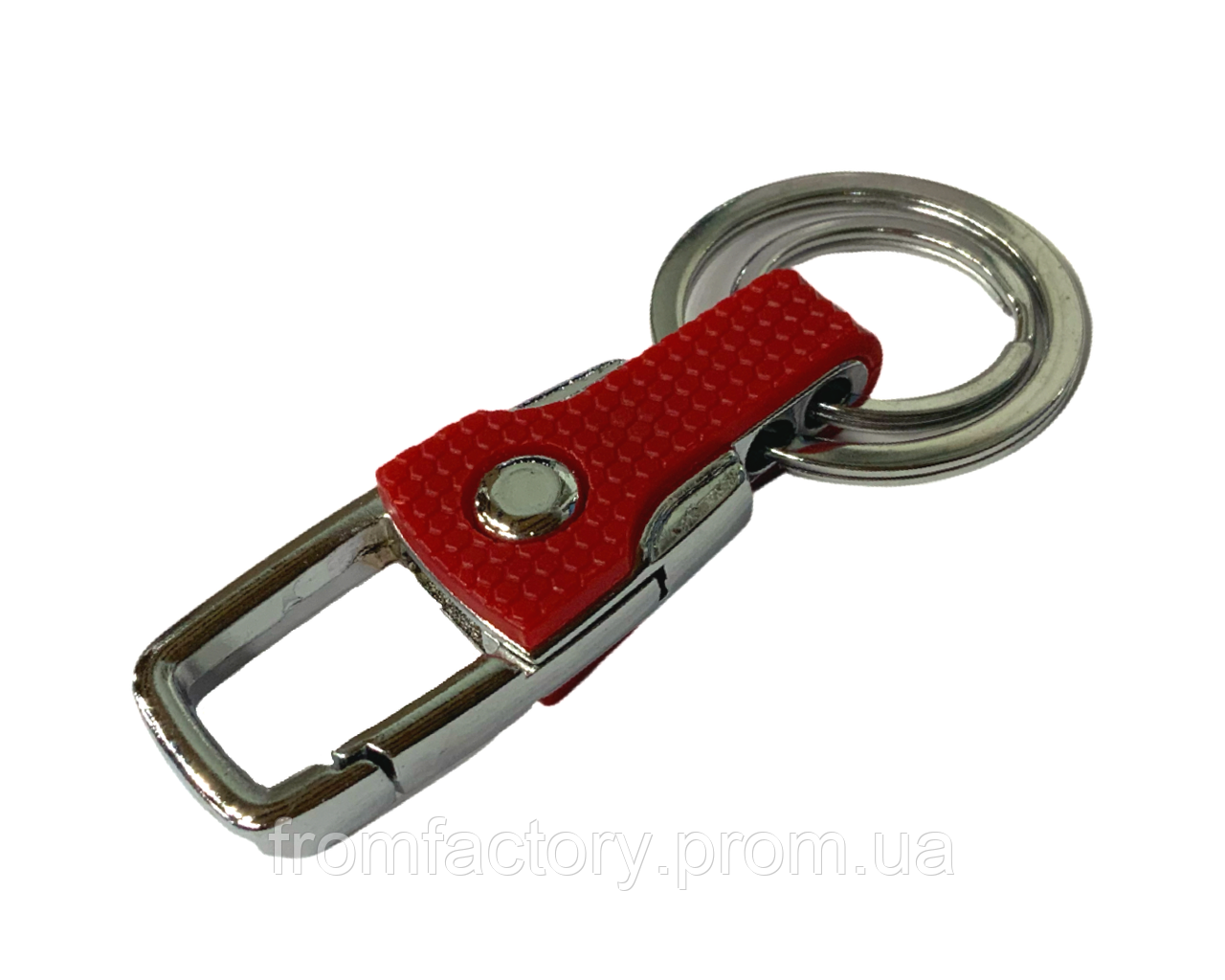 Карабін/брелок з подвійним кільцем для ключів металевий/8.2см:Червоний