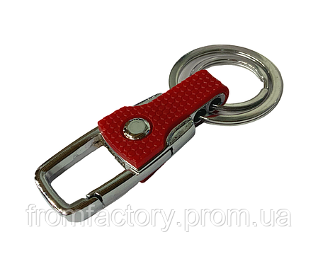 Карабін/брелок з подвійним кільцем для ключів металевий/8.2см:Червоний, фото 2