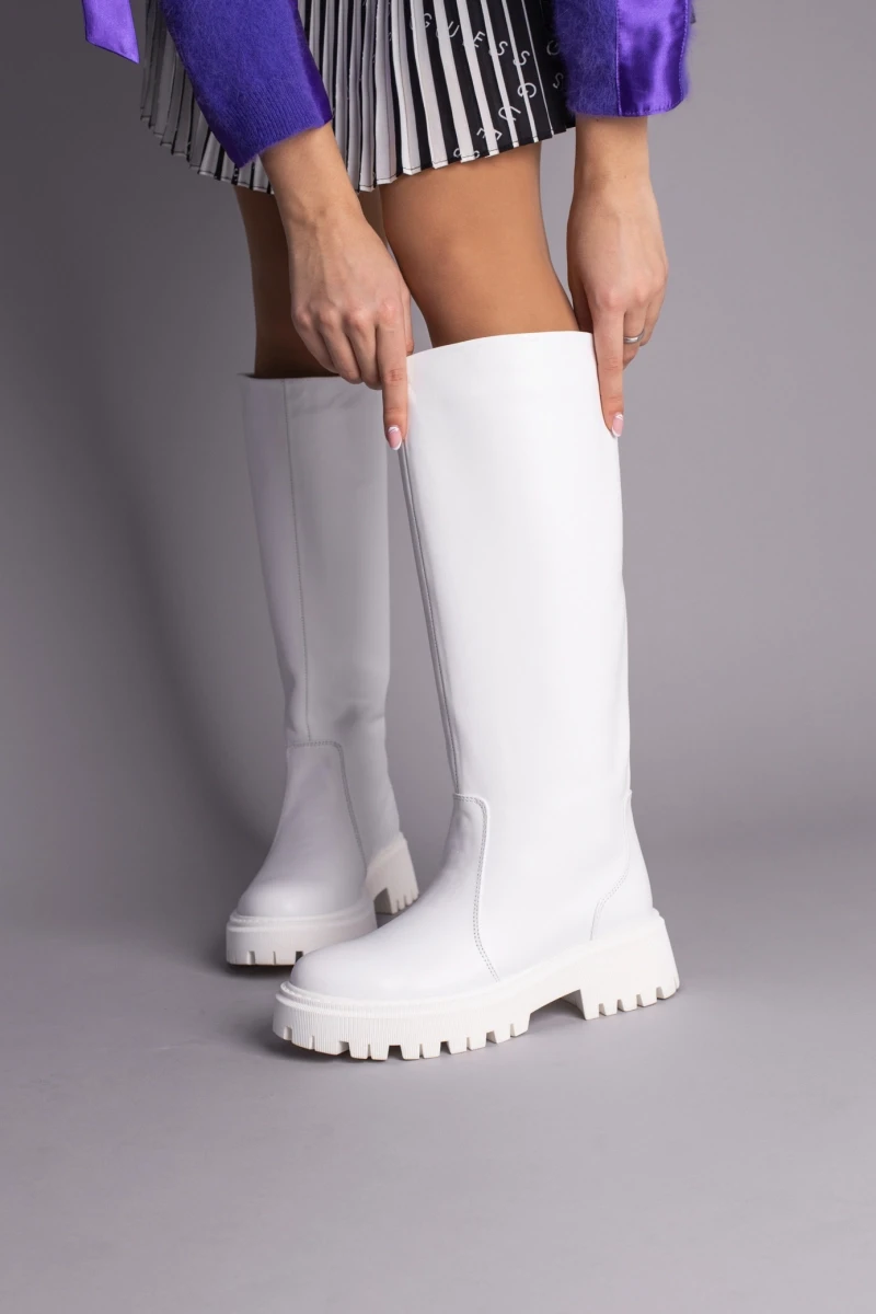 Жіночі зимові чоботи-труби ShoesBand Білі натуральні шкіряні всередині напіввовна 37 (24 см) (S86051-2е)