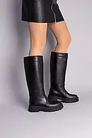 Жіночі зимові чоботи-труби ShoesBand Чорні натуральні шкіряні всередині напіввовна 36 (23,5 см) (Ѕ86051е)