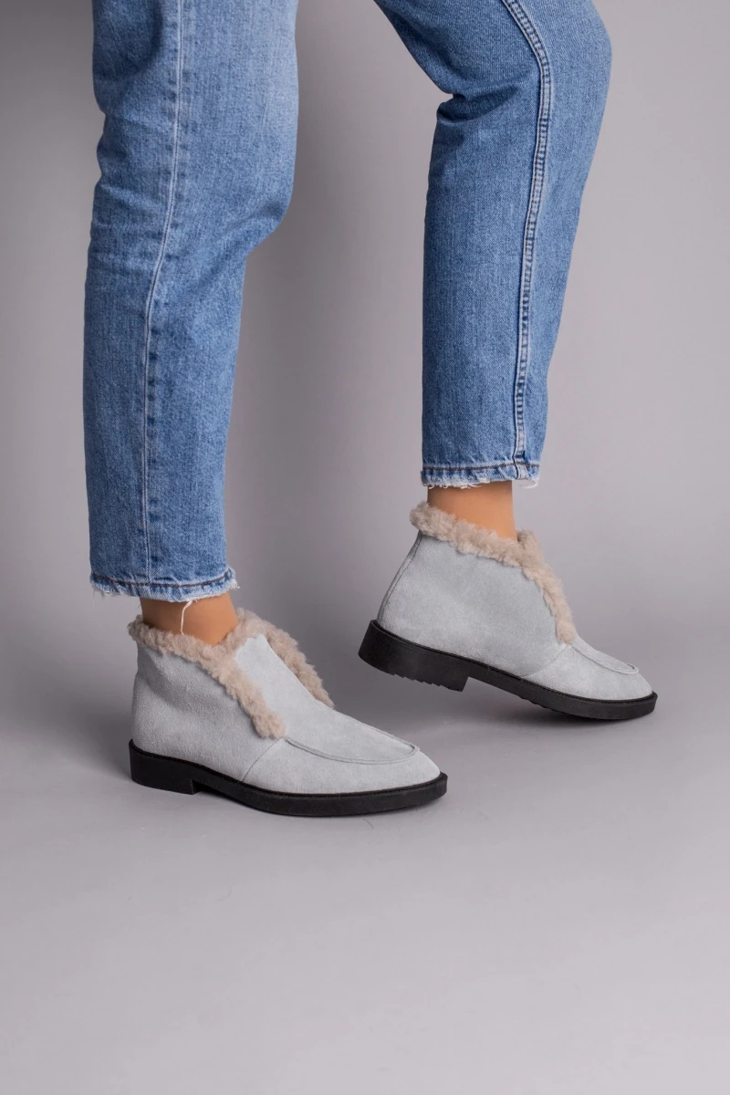 Жіночі зимові лофери ShoesBand Сірі натуральні замшеві всередині напіввовна 37 (23,5-24 см) (Ѕ52171з)