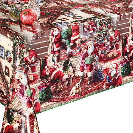Новорічна клейонка на стіл Декорама з дідом морозом і ялинкою