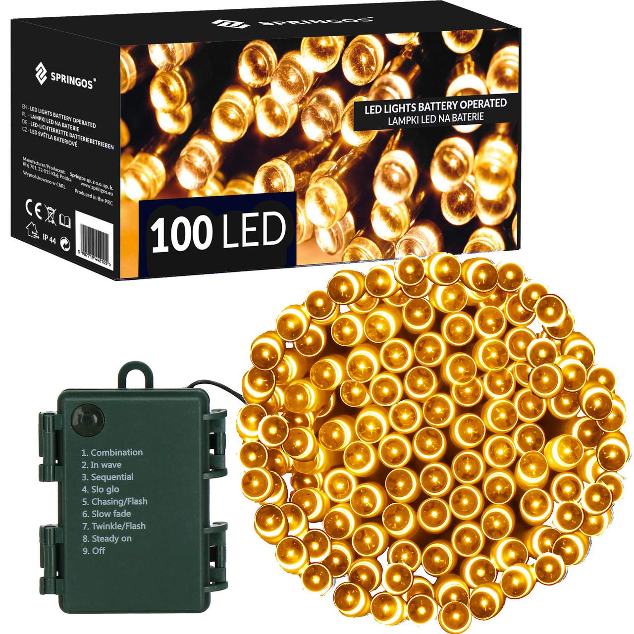 Гірлянда на батарейках Springos 10 м 100 LED CL4030 Warm White .