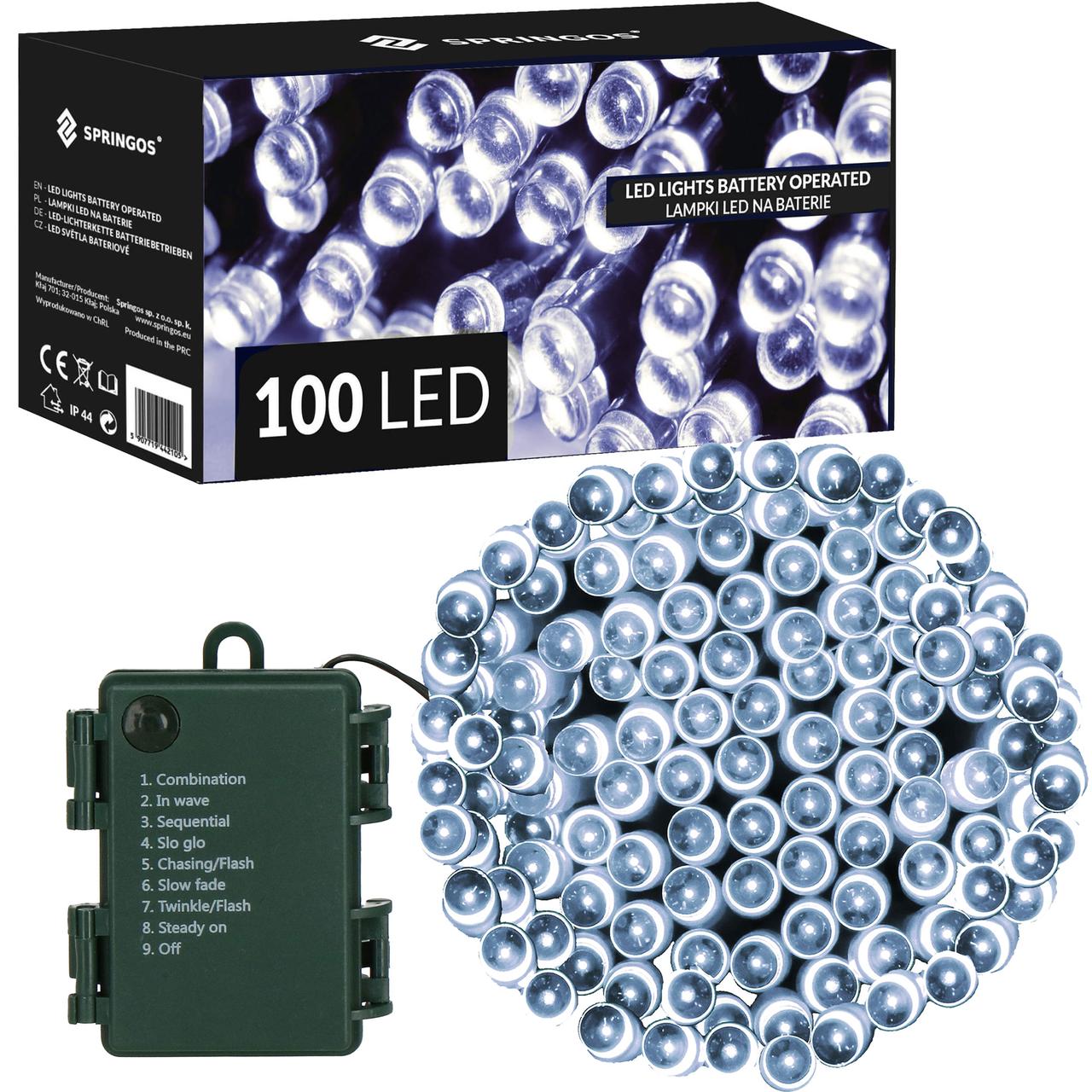 Гірлянда на батарейках Springos 10 м 100 LED CL4031 Cold White .