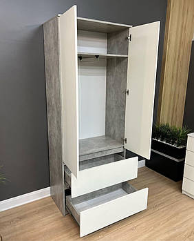 Сіра Шафа з білим фасадом без ручок для плічок з шухлядами