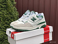 Кроссовки мужские New balance 550 белые с зеленым Кожаные стильные кроссы Нью Беланс 550 Мужская обувь Вьетнам