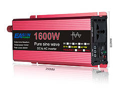 Інвертор 500/1000W, ЧИста СИНУСОІДА, перетворювач напруги 12v,