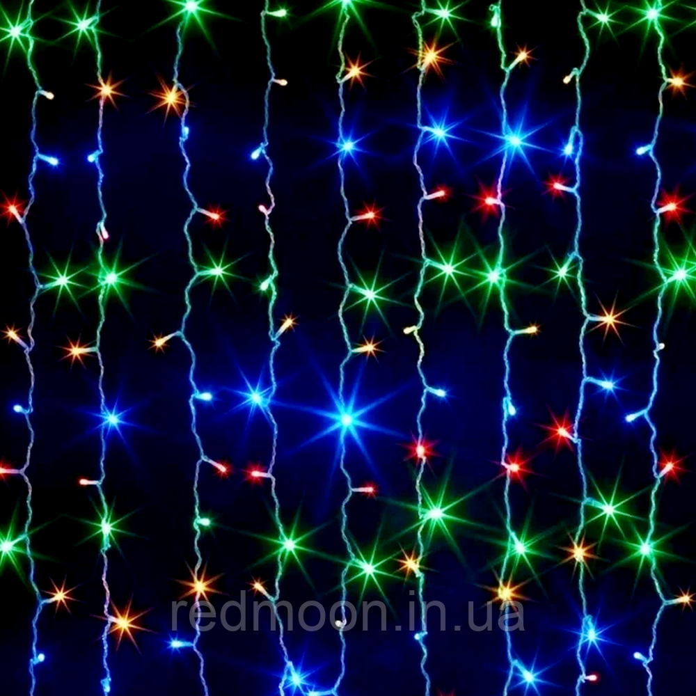 Гірлянда Штора "Водоспад" (3х3 м) , 480 LED, Різнокольорова / Світлодіодна Новорічна гірлянда на вікно