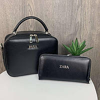 Набор женская мини сумочка + кожаный клатч кошелек Zara черный, подарочный комплект
