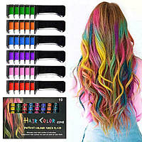 💛Набір крейд для волосся 6 шт Hair chalk Різнокольорові барвники гребінець для дітей та дорослих