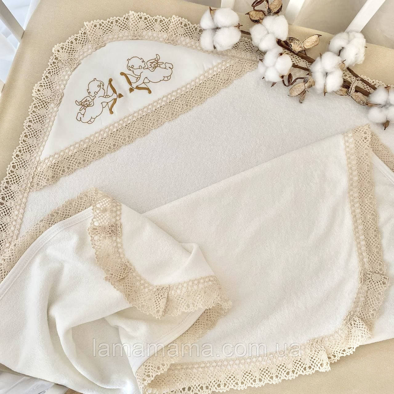 Махрова крижма для хрещення "Святість" Махра Молочний/золото 75х100 см Betis, фото 1