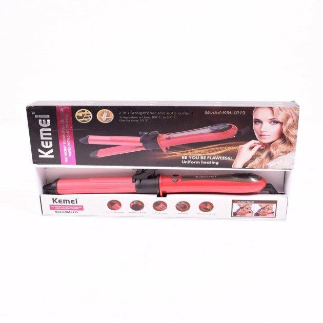 Набір для укладання волосся 2 в 1 Kemei JFQ-KM-1919 Рожевий, Праска-плойка для волосся з керамічним покриттям