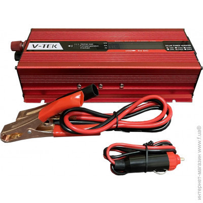 Автономний інвертор V-TEK+LCD 1000ВА/600Вт 12V/220V з модифікованою синусоїдою, клеми-крокоділі для АКБ