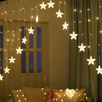 Гірлянда Штора арка "Зірочка" 3 м, 220В, 138 LED, Теплий білий / Новорічна гірлянда на вікно з фігурками