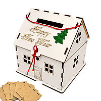 Коробка Будиночок (У Розібраному Вигляді) ЛДВП 15 см Подарункова Новорічна Коробочка для подарунка на Новий Рік Білого Кольору