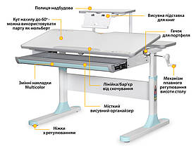 Письмовий ортопедичний дитячий стіл парта-трансформер для дому  ⁇  Mealux Edmonton Lite Блакитний, фото 2