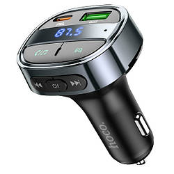 Автомобільний FM-трансмітер із зарядкою в машину Bluetooth HOCO E70 | USB-18W/Type-C-30W | Чорний