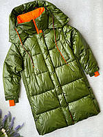 BORUOSS Зимнее женское пальто M/L, хаки, оранжевые вставки, размер M/L