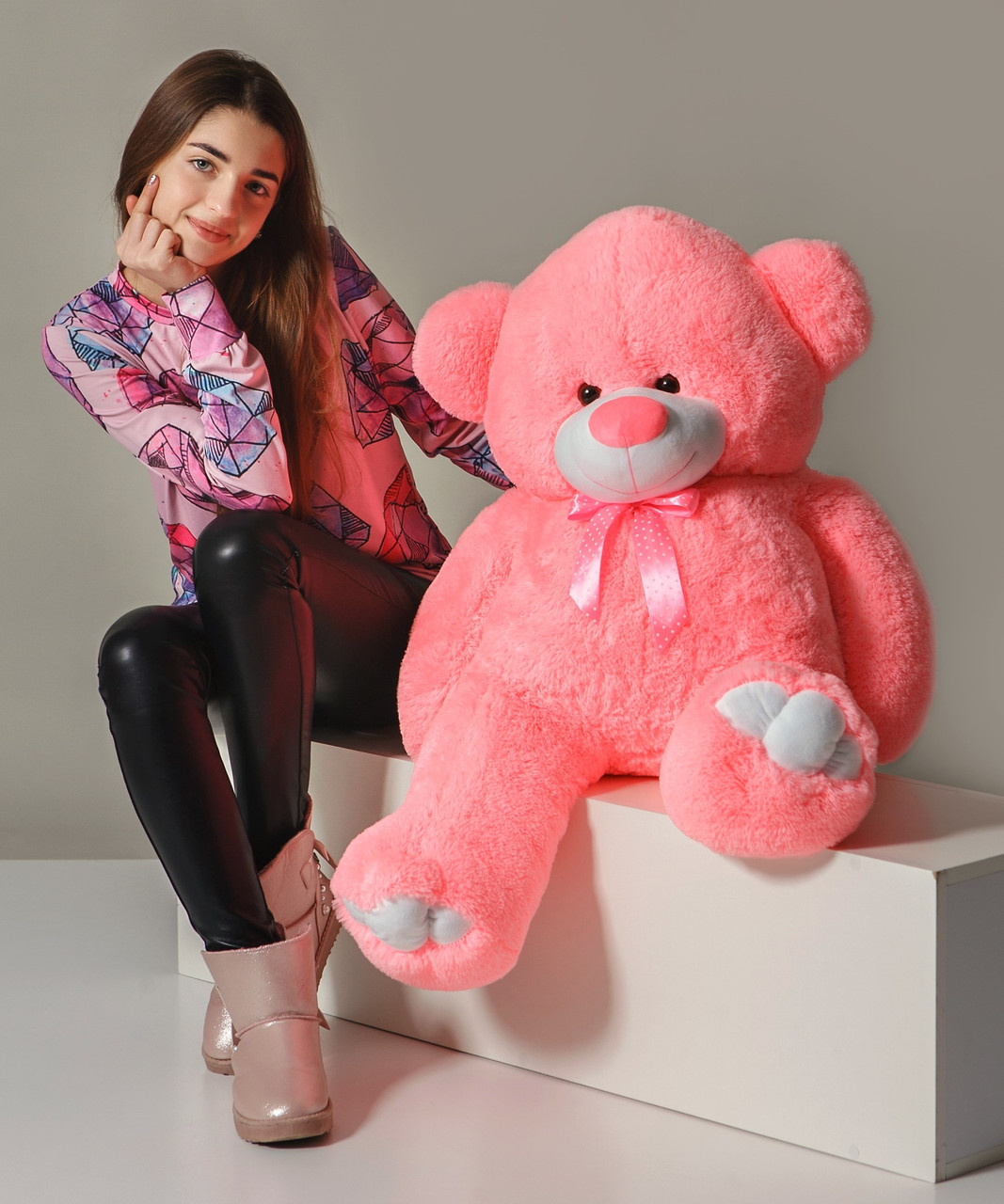 Модний м'який плюшевий ведмідь 100 см оригінальний подарунок ведмедик для дітей у рожевому кольорі