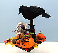 Страшный Череп и Черный Ворон. 19*15 см. Декорации на Хеллоуин ХЛ-542