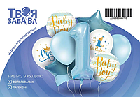 Набор фольгированных шаров "My 1 st Birthday" голубой, 9 шт