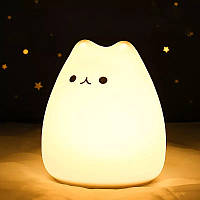 Ночной силиконовый LED светильник, милый котик для детей, 7 цветов і теплый желтый режим свечения, LJC-124