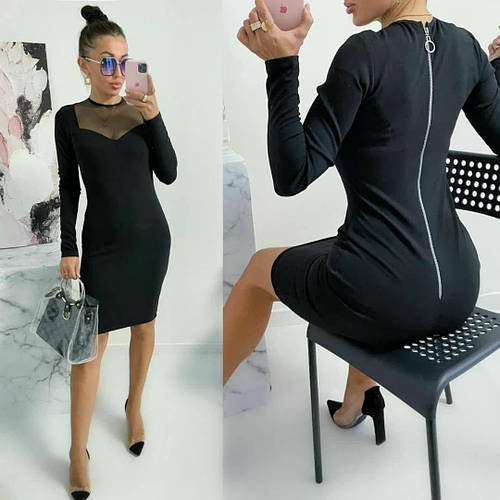 Облегающее платье миди с сеткой на груди и молнией по всей спине с ...