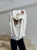 Женский вязаный свитер с рваными краями и разрезами свободного фасона (р. 42-46) 4KF3085