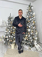 Чоловіча піжама BO.Brand XL сорочка і штани з карманами, колір Графіт