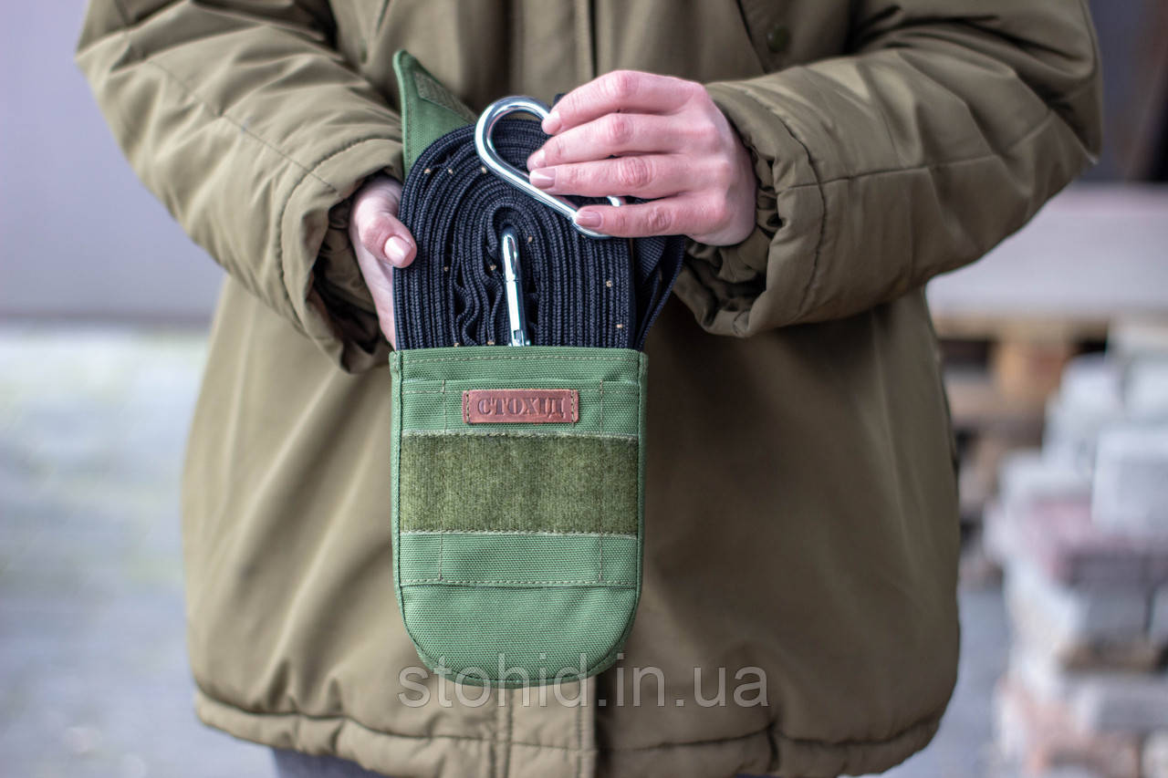 Строба евакуаційна тактична 2,5 см х 6 мс чохлом і двома карабінами Стохид Олива, фото 1