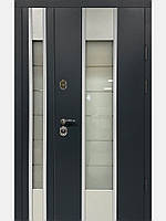 Двери уличные, модель Thermo Steel Standart 22-09, 2 замка, полуторные, стеклопакет