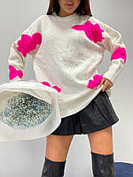Женский вязаный свитер с принтом облако повседневный в фасоне оверсайз (р. 42-46) 22sv3074