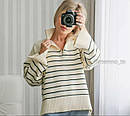 Теплий смугастий светр подовжений ззаду з високим коміром на блискавці оверсайз (р. 42-46) 79043075, фото 2