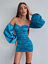 Атласне міні плаття з відкритими плечима з драпіруванням і об'ємними рукавами ліхтариками (р. S, M) 66035044Е, фото 2