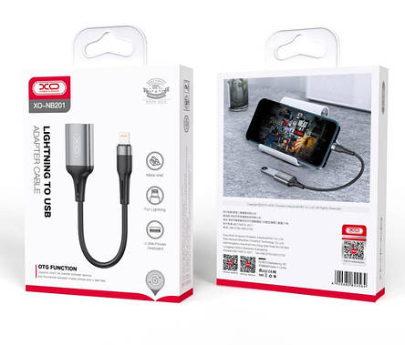 Кабель XO NB201 OTG USB 2.0 transfer speed 480Mbp for Lightning ( OTG function ) Black, фото 3