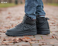 Кроссовки зимние мужские Nike Lunar Winter Black черные с мехом найк кожаные повседневные