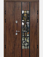 Двери уличные, модель Thermo Steel Standart 22-19, 2 замка, полуторные, стеклопакет и ковка 1270