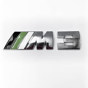 Металева емблема BMW M 3 (БМВ) на багажник (8.3 X 3.2 СМ) Хром із зеленим, фото 1