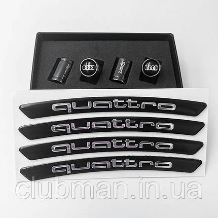 Подарунковий комплект Audi. Ковпачки на ніпеля + наклейки на диски (Чорний), фото 2