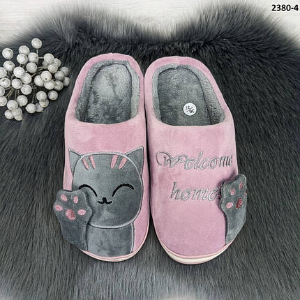 Тапочки жіночі домашні з котиками бузкові 2380-4, фото 1