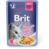 СРОК.01.2024 Влажный корм Brit Premium Cat филе курицы в желе 85 г