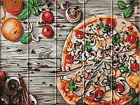 Картина по номерам на кухню на дереве в подарочной коробке Аппетитная пицца 30*40 см