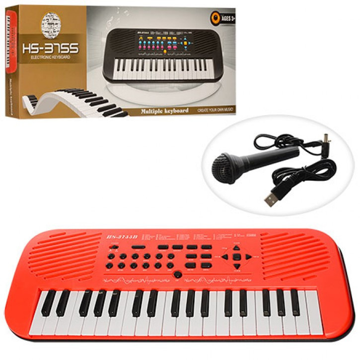Синтезатор HS3755A-55B (12шт) 37клавіш,мікроф,запис,6тонів,USBшнур,2кол,бат,кор,57,5-22,5-5см
