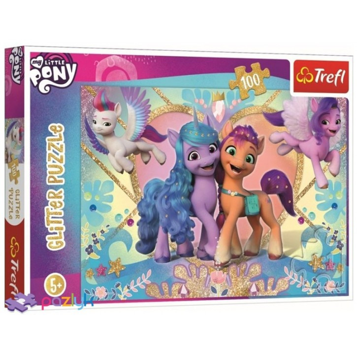 Пазли - (100 елм.) Глітерні  - "Поні" / My Little Pony /Trefl 14828