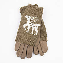 Підліткові трикотажні стрейчеві рукавички для сенсорних телефонів з оленями (арт.18-1-33) бежевий