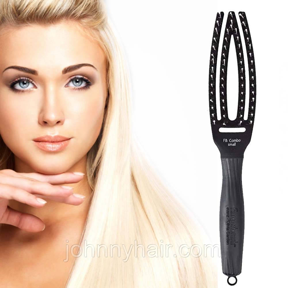 Olivia Garden Fingerbrush Combo плаский гребінь з нейлоновими й кабанячими щетинками Small