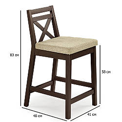 Напівбарні дерев'яні стільці темний горіх Borys Low з м'яким сидінням з тканини для кафе