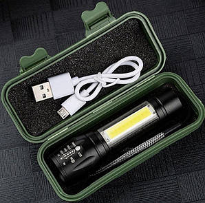 Ліхтарик акумуляторний ручний USB з кейсом