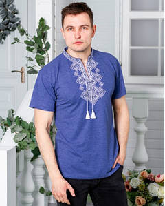 Футболки Вишиванки етнічний одяг для хлопців та чоловіків короткий рукав колір джинс